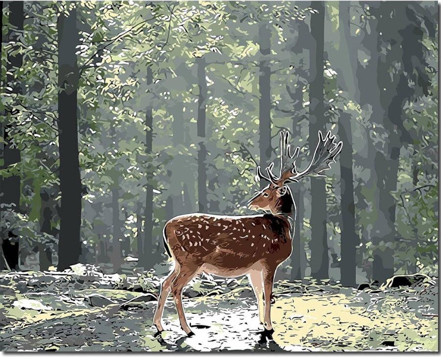 Schilderen op nummer volwassenen en kinderen beginners schilderijen inclusief penseel en acrylverf 40 x 50 cm dieren hert in het bos
