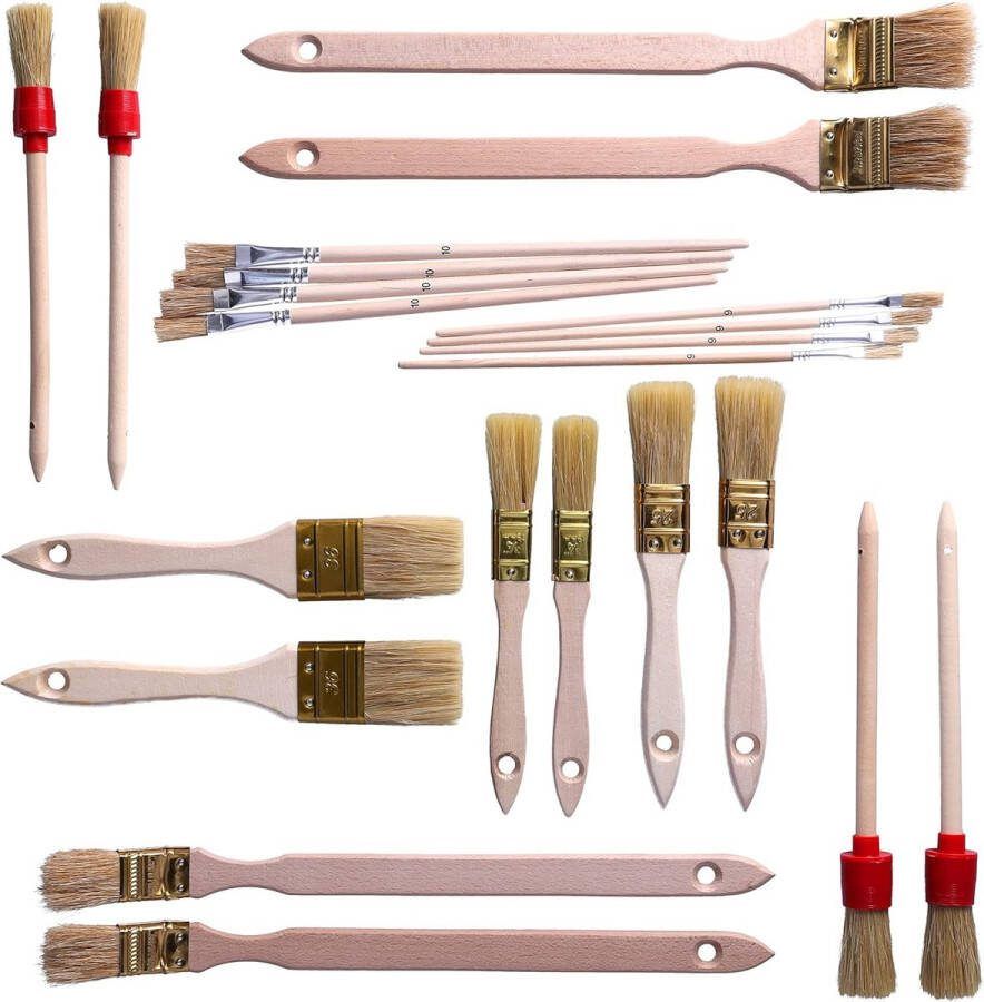 Schilderpenselen 22-delige set 4 x radiatorkwasten 14 x platte kwasten 4 x ronde kwasten natuurlijke borstelkwast voor doe-het-zelf wand- en meubelschilderen