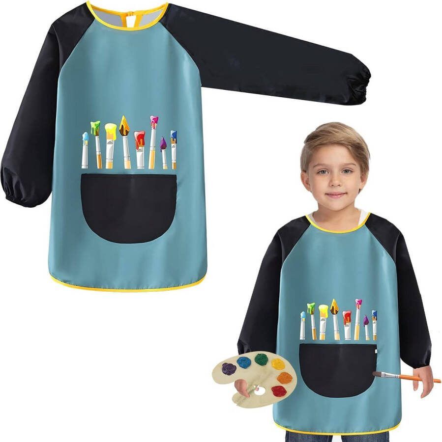 Schilderschort voor kinderen waterdicht schilderjas voor kinderen 8-12 jaar kookschort knutselschort voor kinderen schilderschort met mouwen en zakken voor school kunst schilderen