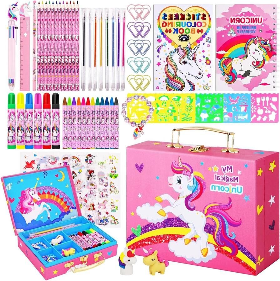 Schilderset meisjes 4-12 jaar Eenhoorn Painting Set 66 stuks Eenhoorn opbergdoos schilderkoffer Eenhoorn schilderboek Eenhoorn cadeaus Kerstcadeaus Tekendoos
