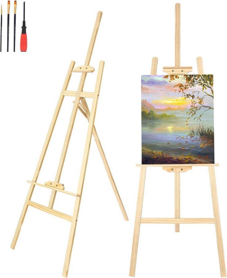 Schildersezel 175-cm-groot fotostandaard van massief hout inklapbaar en in hoogte verstelbaar ateliersezel voor kunstschilderen buitenreclame kinderen verstelbaar