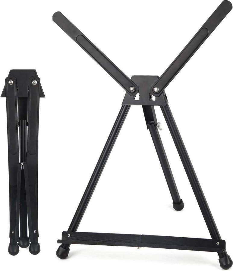 Schildersezel Aluminium Zwart Rubbervoeten Zitezel- Inklapbaar- Tot 54 cm Fotostandaard Klein Statief Foto's Schilderijen