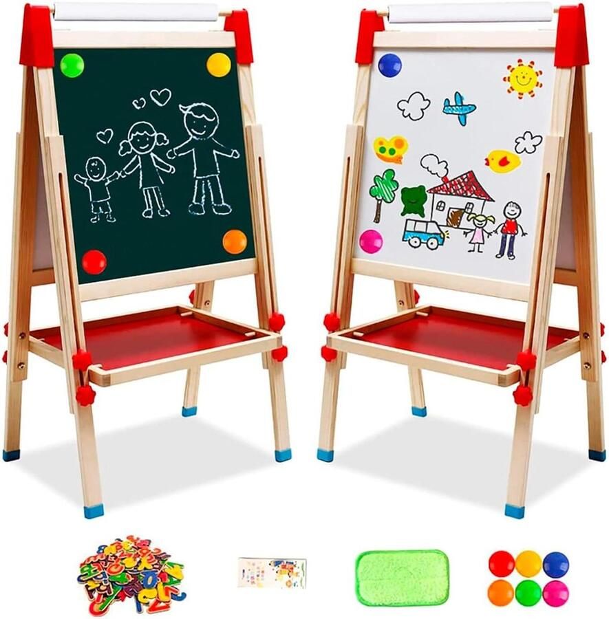 Schildersezel Kinderezel met papierrol Dubbelzijdig whiteboard en krijtbord Kinderen Peuters Schildersezel Cijfers Accessoires