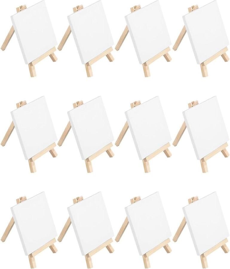 Schildersezel Mini-canvas en Houten Doeken Set Mini-schildersezel voor Olie Acryl en Waterverf 12 Stuks 10 x 10 cm