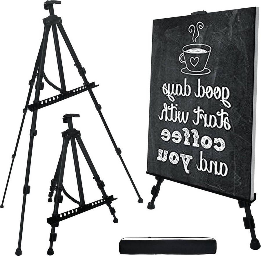 Schildersezel Verstelbaar 66 inch Studio-ezel 22-66 inch In hoogte verstelbaar Schilderstandaard met draagtas en reserveonderdelen 1 PACK zwart