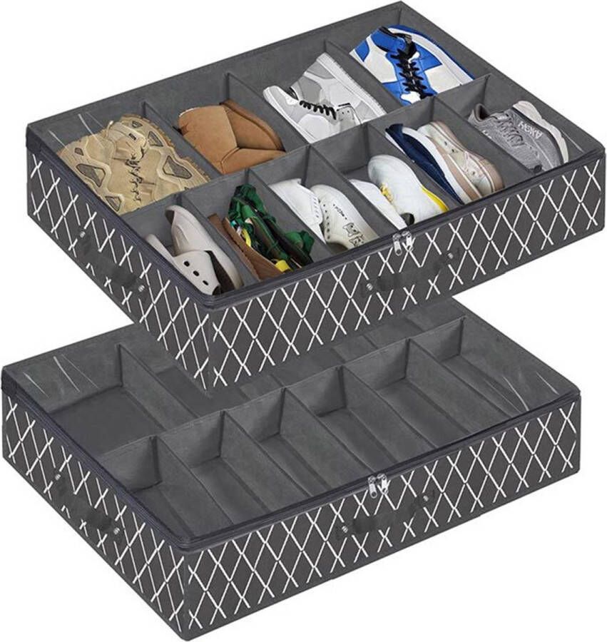 Schoenen Opbergtas Onderbed 2 stuks Grijs 16 paar Schoenen Organizer