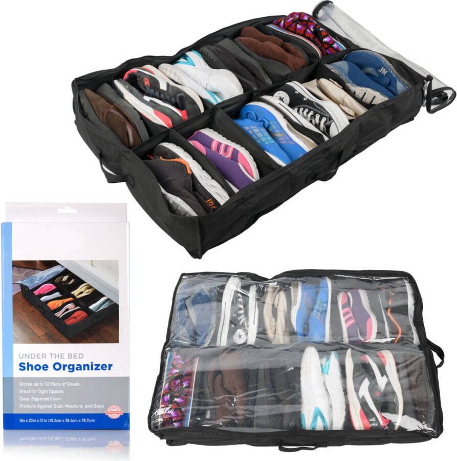 Merkloos Sans marque Decopatent Schoenen organizer 12 Paar Schoenen Opberg tas Opbergzak met rits Schoenen opbergen onder bed of in de kast