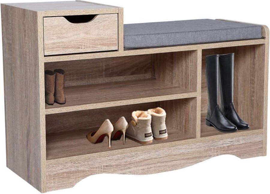 Schoenenbank schoenenkast opbergkast van hout kastorganizer met zitkussen voor hal en woonkamer (bruin 2)