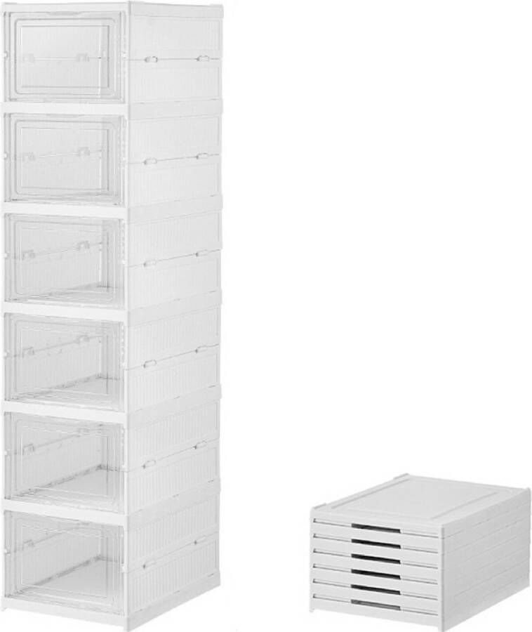 Schoenendoos transparant Schoenenbox Sneakerbox Opbergdoos voor schoenen Schoenenkast Opbergdozen Set van 6 Opvouwbaar Ademend Wit 34 5 x 25 5 x 19 5 cm Model: 1158-4