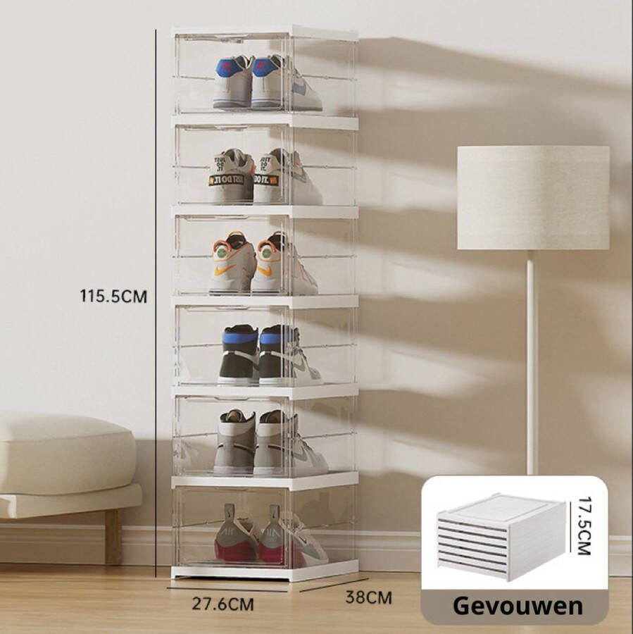 Schoenendoos transparant Schoenenbox Sneakerbox Opbergdoos voor schoenen Schoenenkast Opbergdozen Set van 6 Opvouwbaar 38 x 27 6 x 20 cm Model: 1158-2