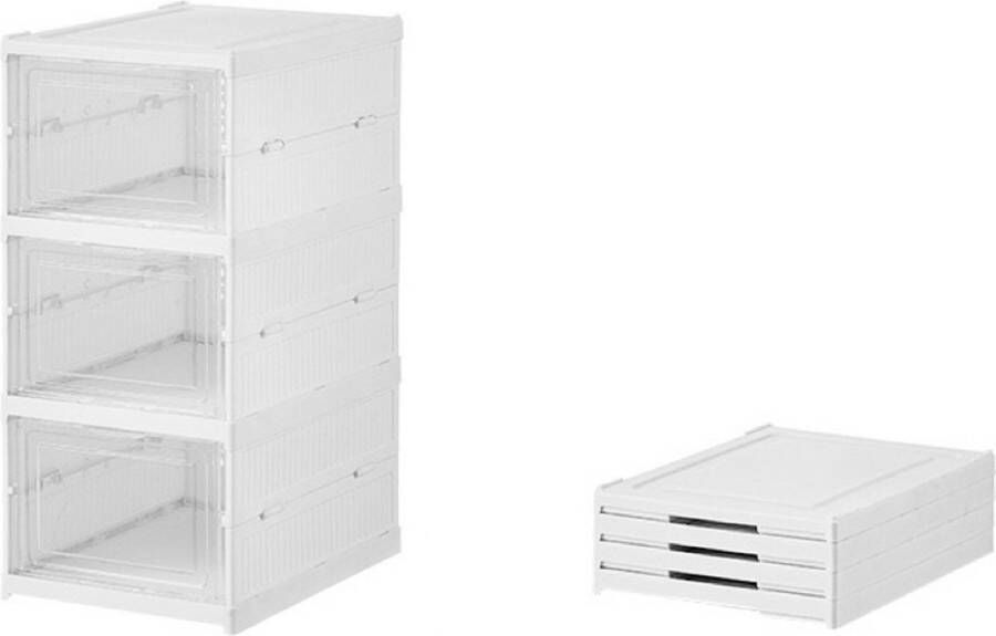 Schoenendoos transparant Schoenenbox Sneakerbox Opbergdoos voor schoenen Schoenenkast Opbergdozen Set van 3 Opvouwbaar Ademend Wit 34 5 x 25 5 x 19 5 cm Model: 1158-3