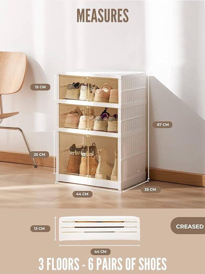 Schoenendozen. Opbergdozen Voor Schoenen. Schoenenopberger Zonder Installatie voor 6 Paar 3 Hoogtes. Stofdichte Ademende Opslag voor Schoenen (wit)