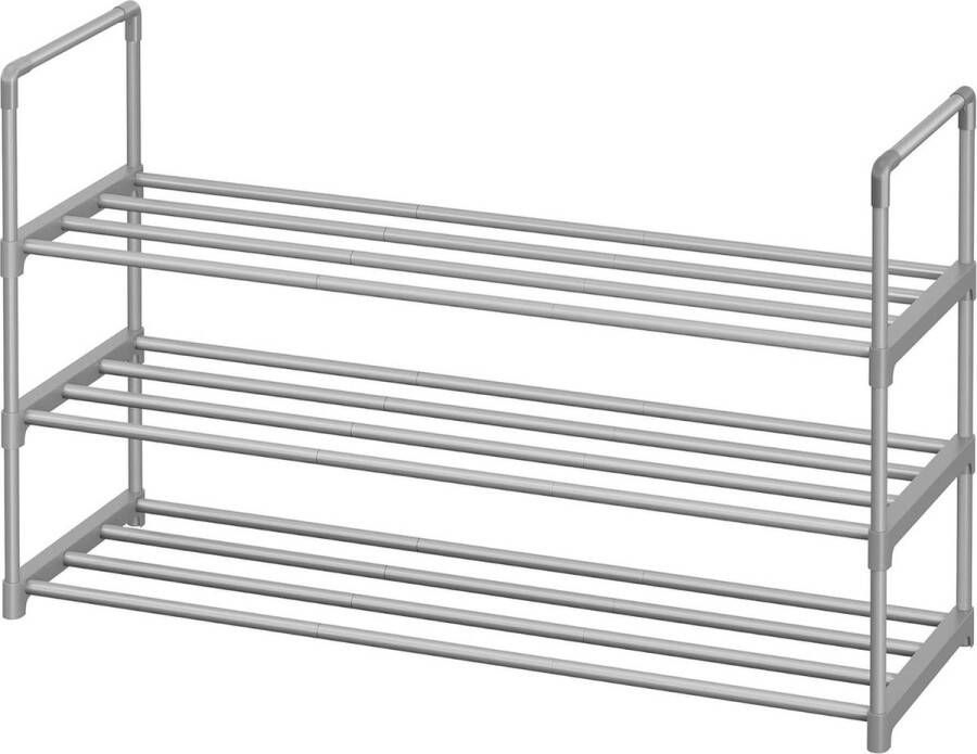 Schoenenkast 3 niveaus metalen rek voor 12 tot 15 paar schoenen grijs hal woonkamer slaapkamer stapelbaar 30 x 92 x 55 cm SONGMICS LSA303G01