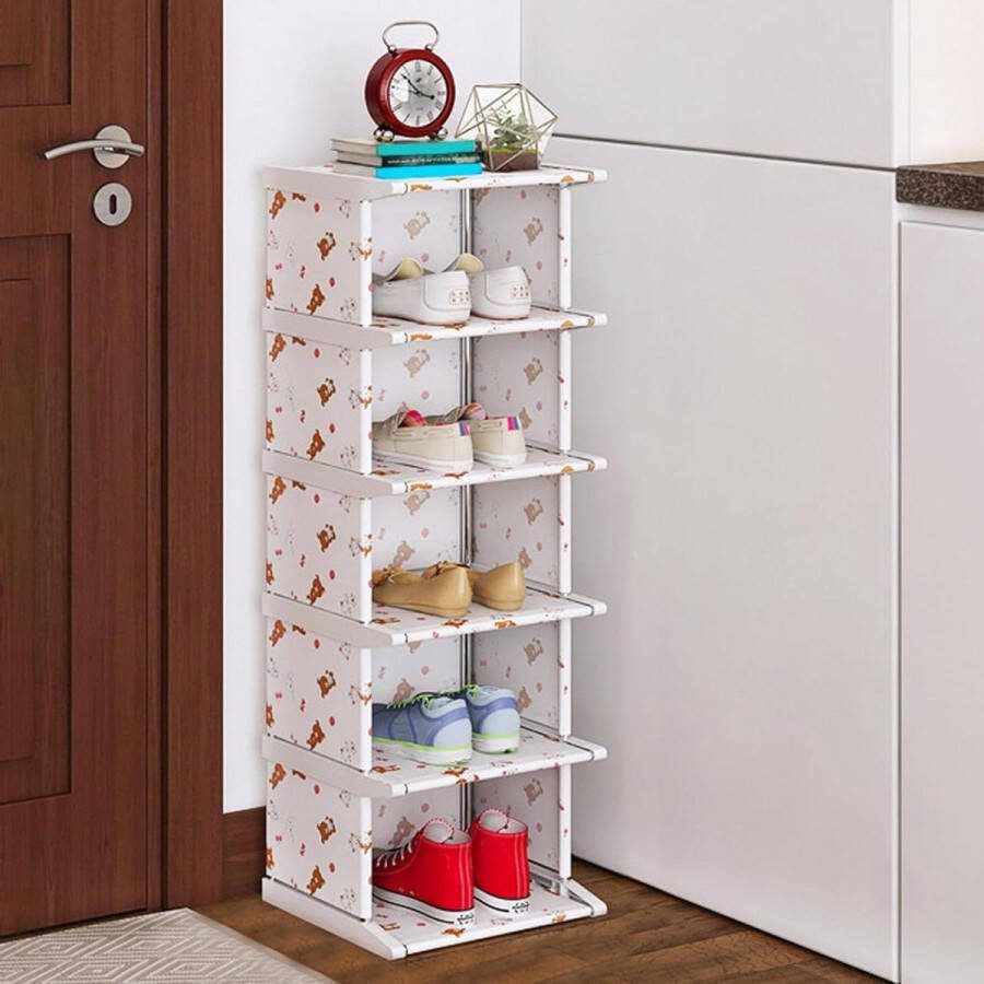Schoenenkast 6 niveaus 30 x 28 x 87 cm smal hoog metalen frame schoenenopslag ingangen gangen hoeken kasten