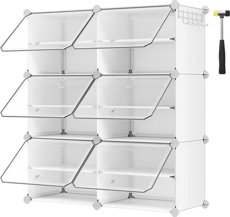Schoenenkast 6 vakken smal met deuren stalen frame kunststof wit LPC033W01