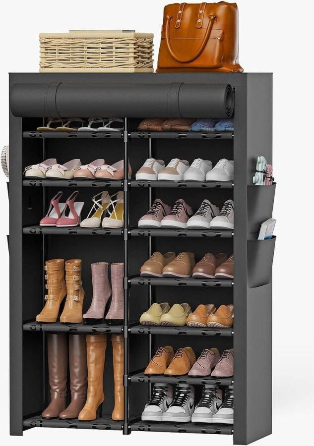 Schoenenkast 7 Ebenen Schwarz 28-35 Paare Schuhe Stauraum Staubdichter Überzug Metallgestell Wohnzimmer Eingangshalle