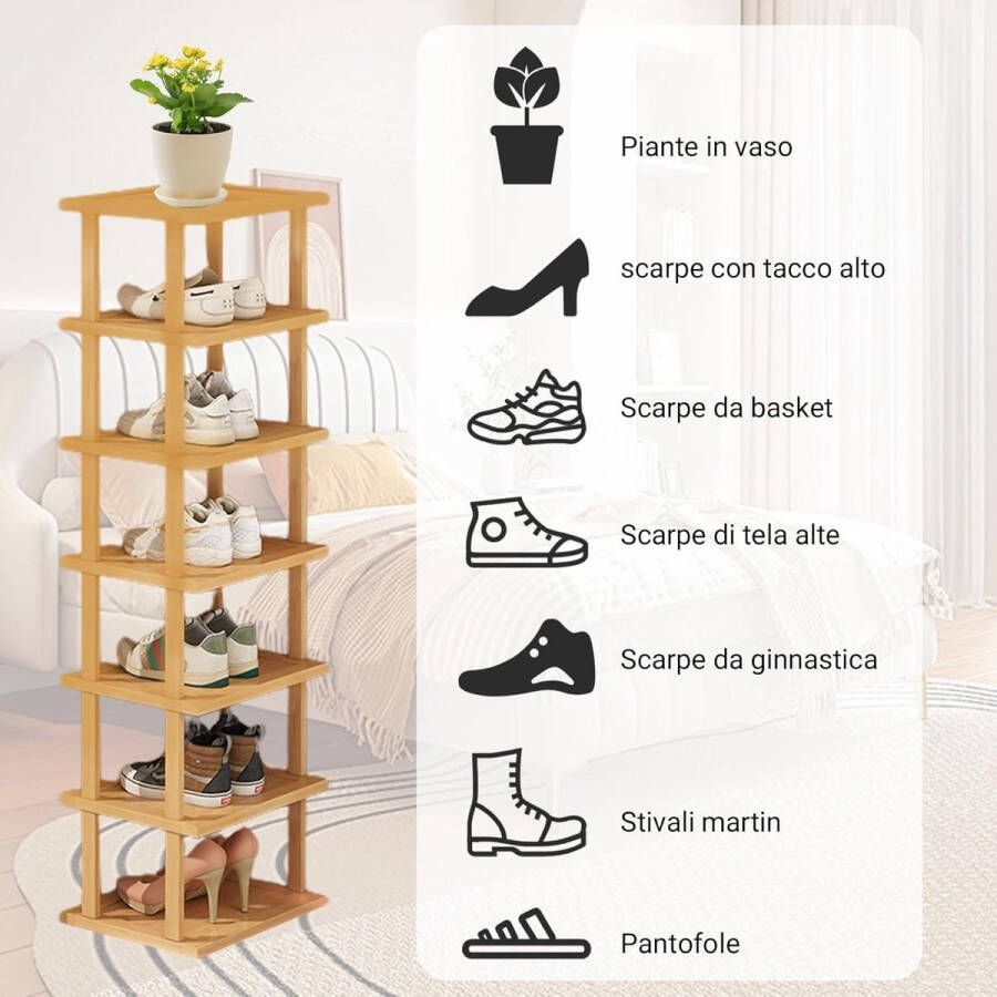 Schoenenkast 7 niveaus houten schoenenstandaard verticale opberger hal schoenenrek