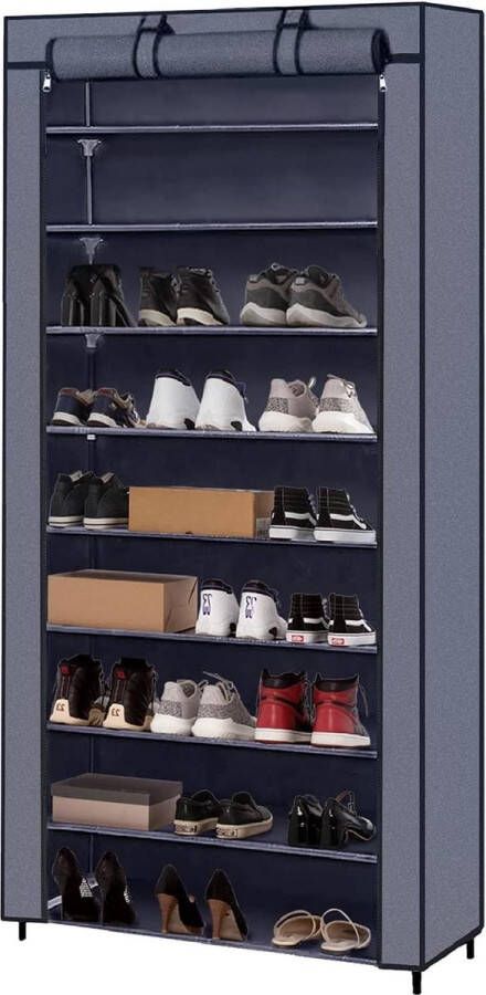 Schoenenkast 9 niveaus waterdicht schoenenrek grijs 88x28x160 cm Meerveil