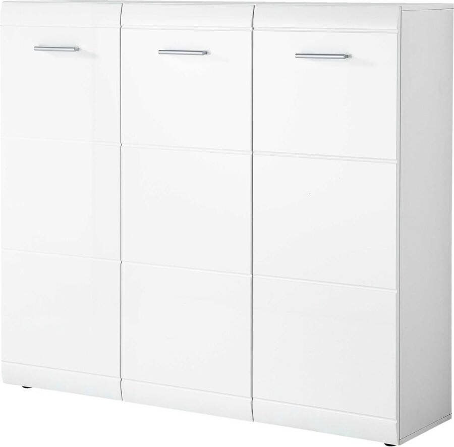 Schoenenkast Bologna Wit MDF 36 paar schoenen Breedte 134 cm Hoogte 120 cm Diepte 36 cm Met openslaande deuren