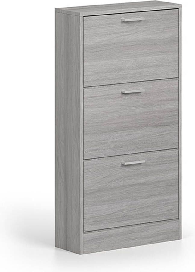 Schoenenkast Maureen Grijs 6 paar schoenen Breedte 63 cm Hoogte 120 cm Diepte 23 cm Met kleppen