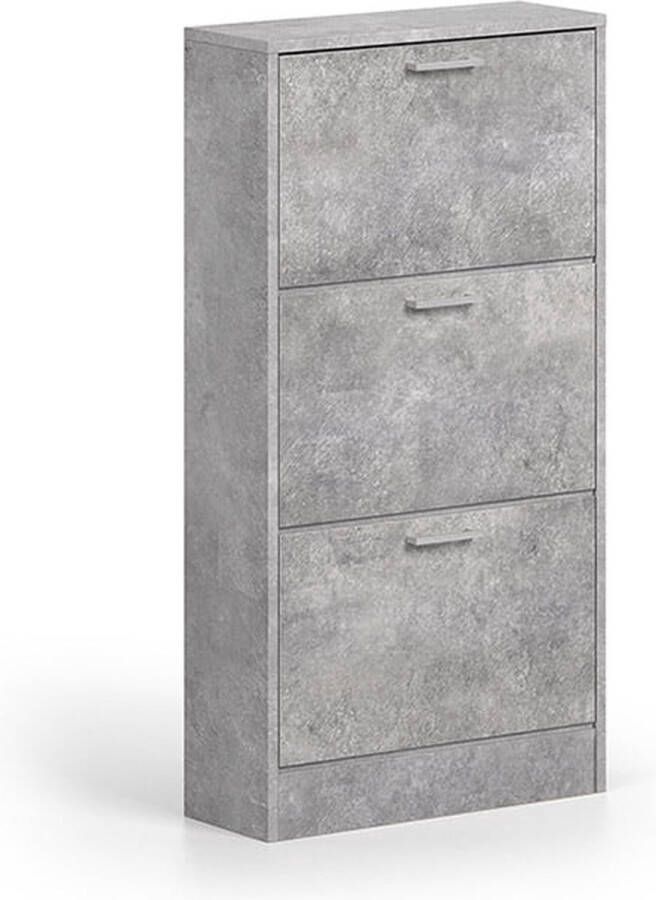 Schoenenkast Maureen Beton 6 paar schoenen Breedte 63 cm Hoogte 120 cm Diepte 23 cm Met kleppen