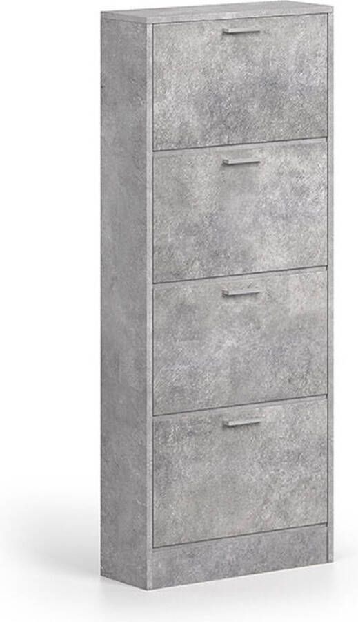 Schoenenkast Maureen Beton 8 paar schoenen Breedte 63 cm Hoogte 155 cm Diepte 23 cm Met kleppen