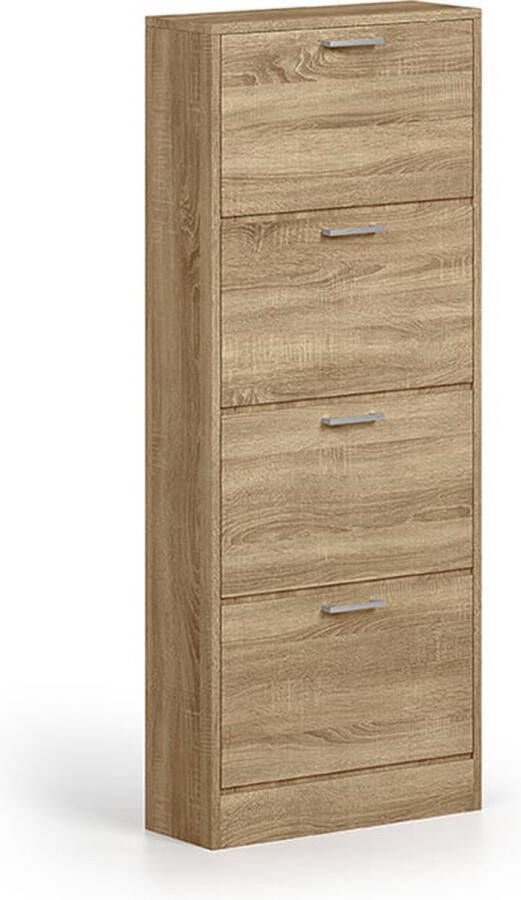 Schoenenkast Maureen Sonoma 8 paar schoenen Breedte 63 cm Hoogte 155 cm Diepte 23 cm Met kleppen