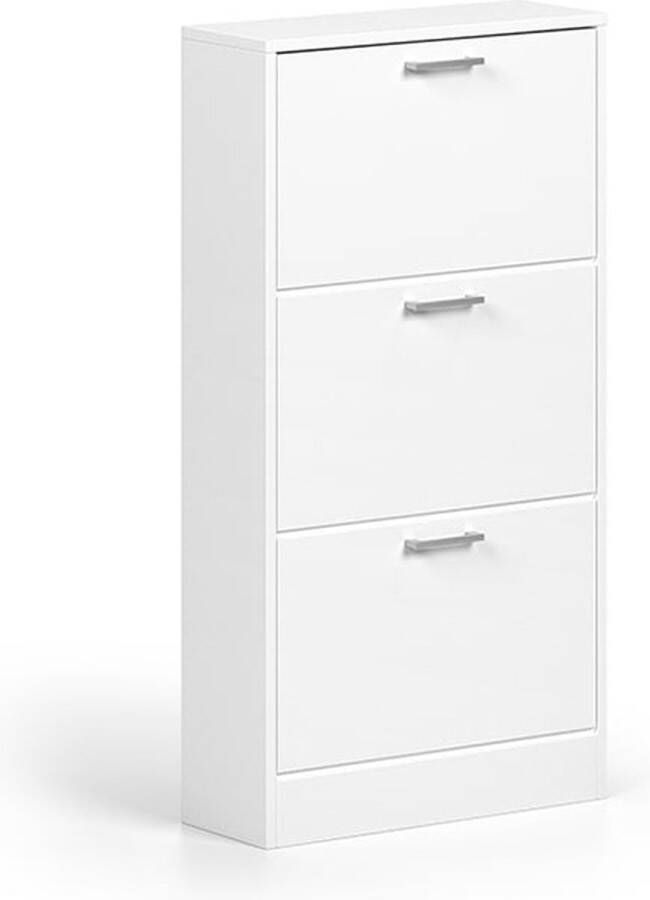 Schoenenkast Maureen Wit 6 paar schoenen Breedte 63 cm Hoogte 120 cm Diepte 23 cm Met kleppen