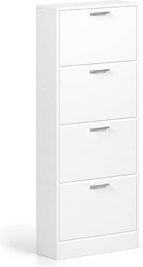 Schoenenkast Maureen Wit 8 paar schoenen Breedte 63 cm Hoogte 155 cm Diepte 23 cm Met kleppen