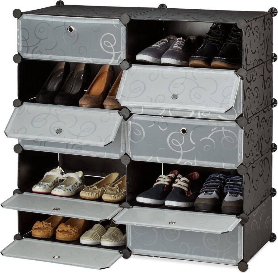 Schoenenkast met 10 vakken en deuren HBD 90 x 94 x 37 cm Groot zwart schoenenrek shoe storage garage