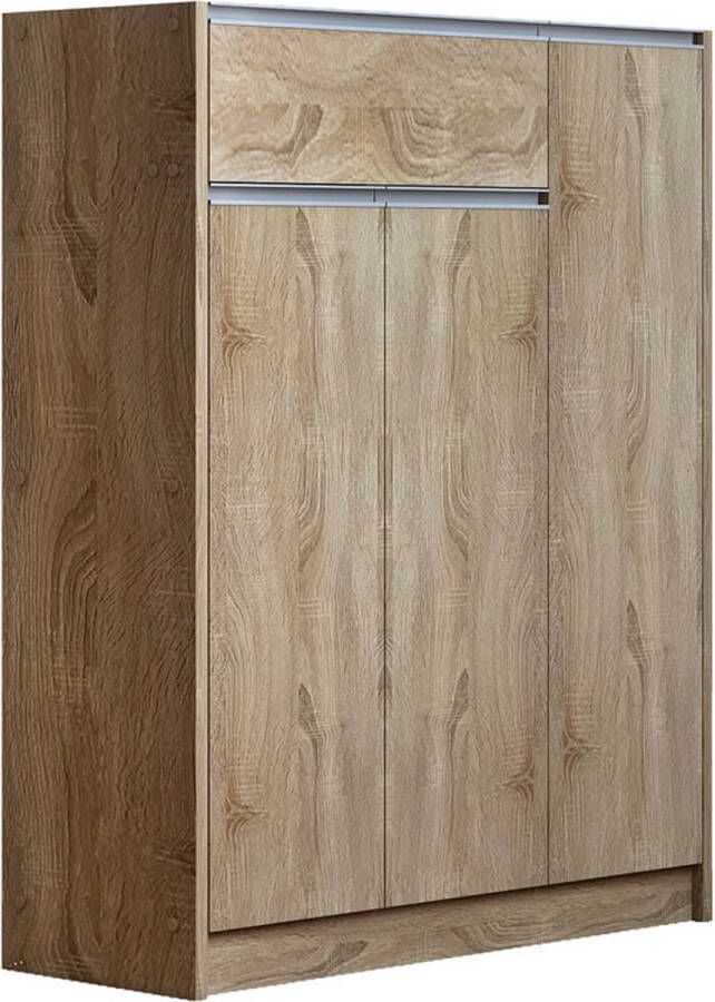 Schoenenkast Rachel Sonoma Breedte 90 cm Hoogte 117 cm Diepte 35 cm Met lades Met planken Met openslaande deuren