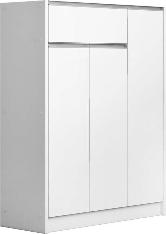 Schoenenkast Rachel Wit Breedte 90 cm Hoogte 117 cm Diepte 35 cm Met lades Met planken Met openslaande deuren