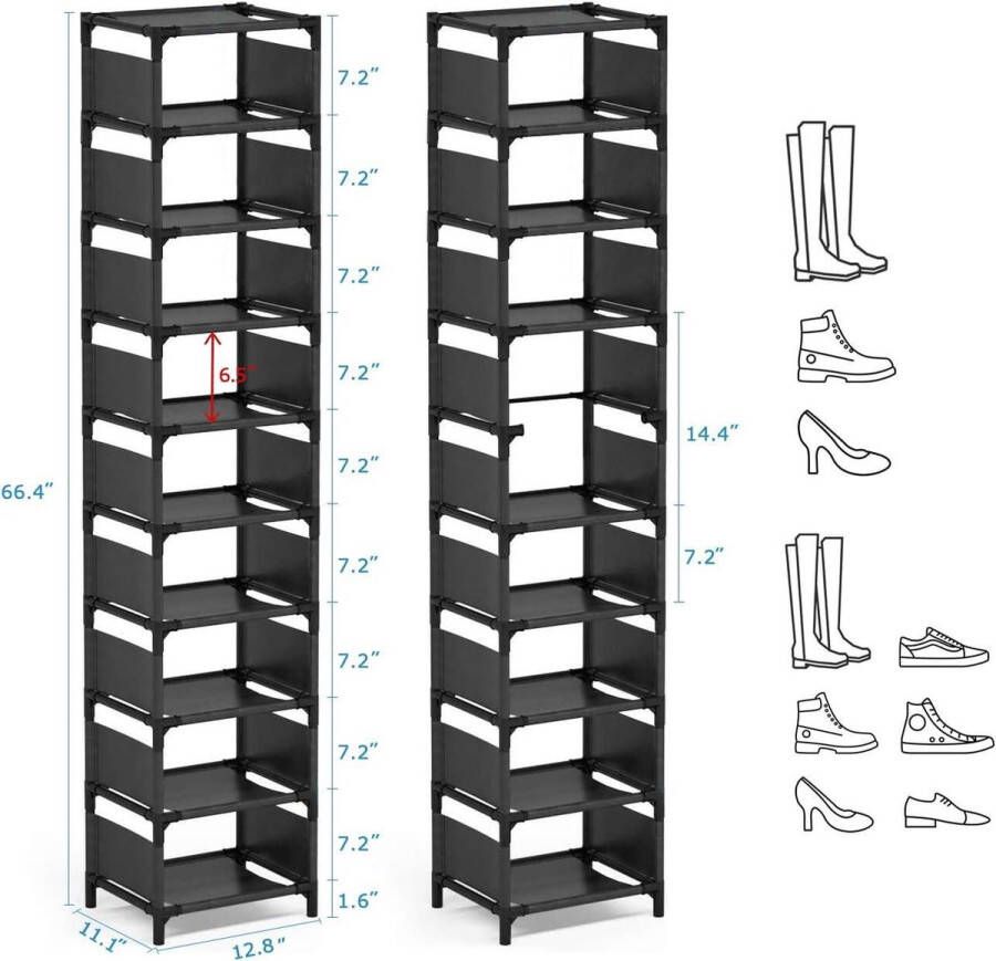 Schoenenkast Ruimtebesparend 10 lagen Hoge schoenen Slim design Stapelbaar Entree kast slaapkamer garage