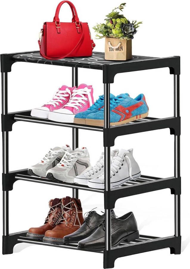 Schoenenkast Stapelbaar Klein 4 Verdiepingen 8 Paar Schoenen Voor Entree Hal en Kast Ruimtebesparende Opslag en Organisatie