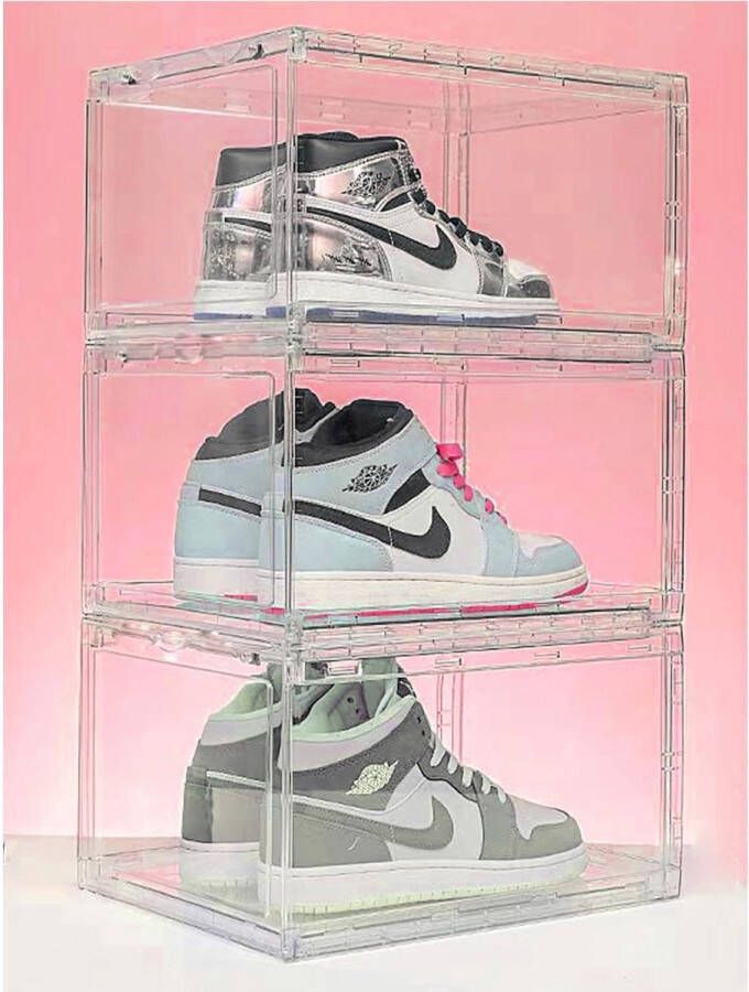 Schoenenkast Stapelbare Acryl Helder Magnetische Deur Toegangspoort 3X
