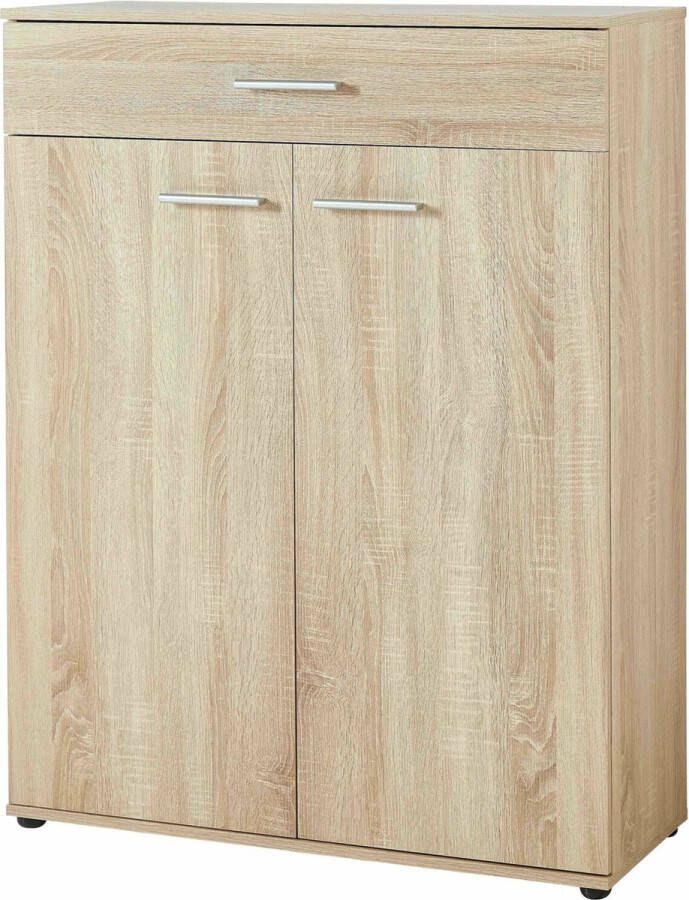 Schoenenkast Vagos Eiken Breedte 89 cm Hoogte 105 cm Diepte 37 cm Met lades Met planken Met openslaande deuren