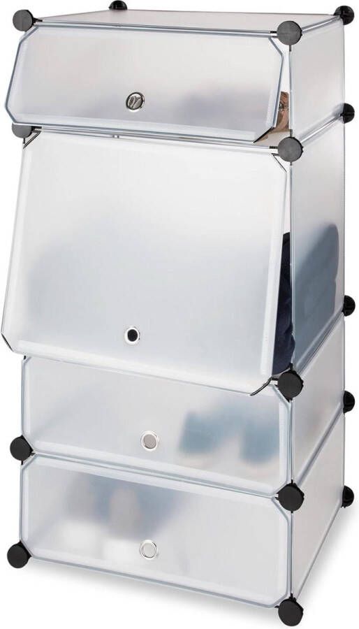 Schoenenkast van kunststof met 4 vakken opbergsysteem voor 8 paar HxBxD 91x49x36 5 cm transparant