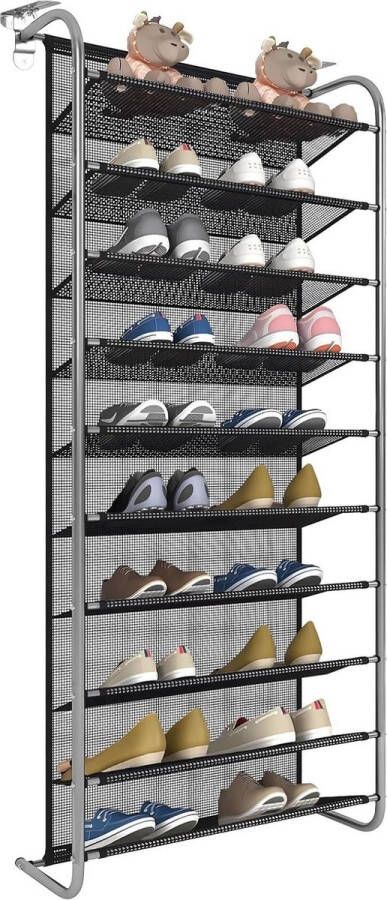 Schoenenrek 10 lagen verstelbaar hangend schoenenrek voor boven de deur deurorganizer met metalen haak