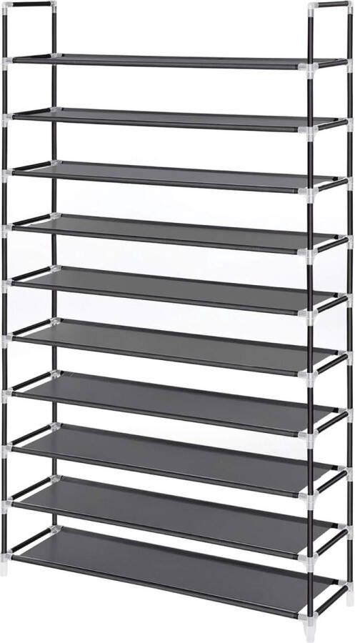 Schoenenrek 10 niveaus maximaal 50 paar schoenen vliesstof 100 x 29 x 175 cm zwart Schoenenrek