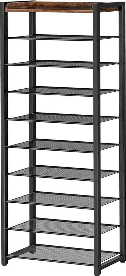 Schoenenrek 10 niveaus smal schoenenrek schoenenkast 18-25 paar schoenen ruimtebesparend ingang hal woonkamer donkerbruin-zwart Schoenenrek