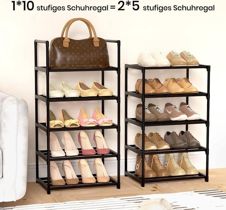 Schoenenrek 10 planken hoog smal schoenenstandaard hal slaapkamer woonkamer entree voorbeeld zoekwoord