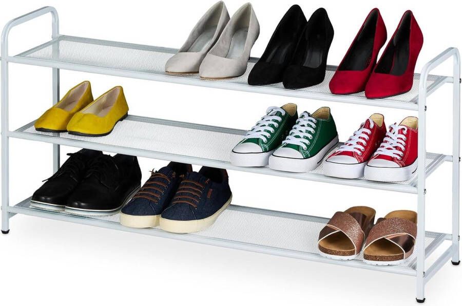 Schoenenrek 12 paar smal HxBxD 48 x 100 x 255 cm 3 etages opbergrek wit