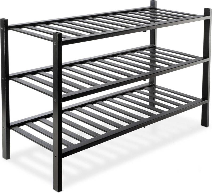 Schoenenrek 2 Niveau Bamboe 68 x 28 x 46 cm Bamboerek Schoenenkast Schoenenstandaard Ideaal voor Hal Woonkamer en Gang Zwart