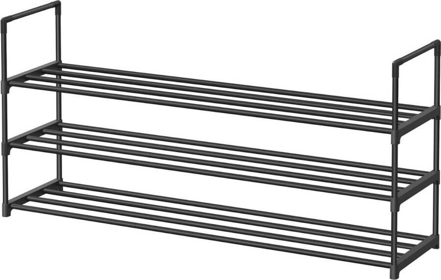 Schoenenrek 3 niveaus metalen schoenenopberger stapelbaar hal woonkamer slaapkamer 30 x 116 x 55 cm zwart LSA033B01
