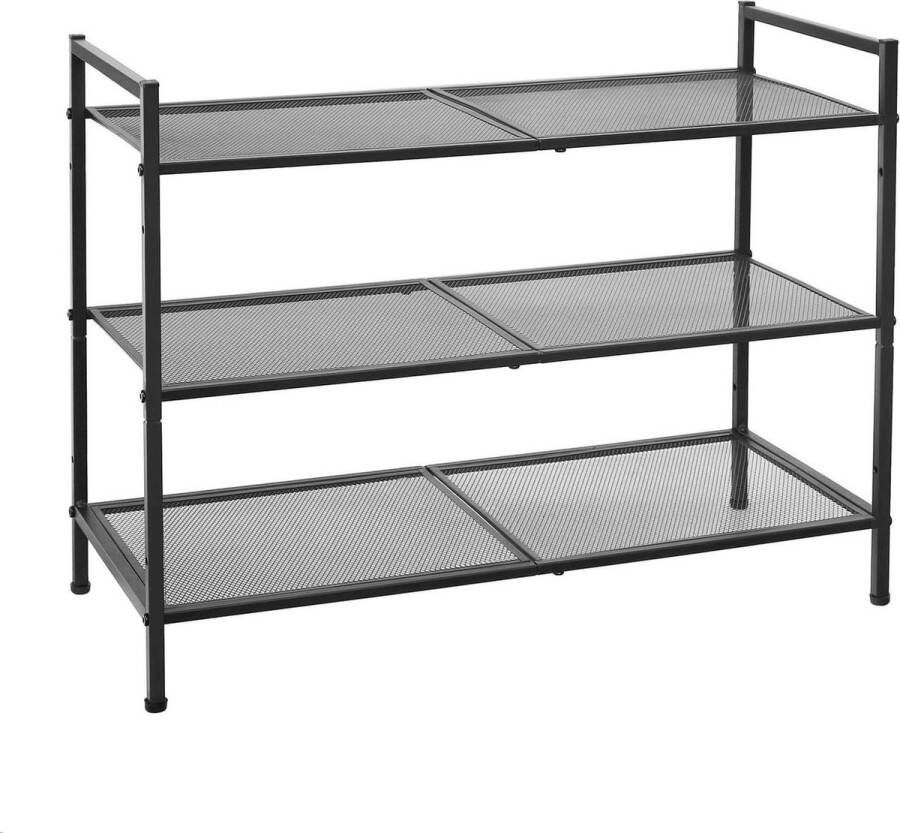 Schoenenrek 3 planken Stapelbaar Schoenenopslag voor 9-12 paar Metalen schoenenrek voor gang woonkamer of badkamer Zwart LMR17BK
