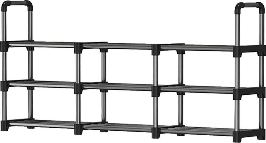 Schoenenrek 3 rijen 3 niveaus ruimtebesparend stabiel schoenenrek stapelbaar schoenenrek metaal schoenenkast zwart schoenenrek voor hal slaapkamer woonkamer entree