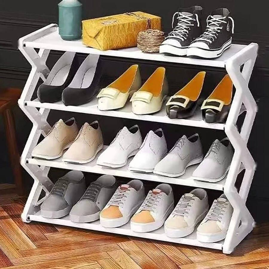 Schoenenrek 4 Laags Wit X-vormig Schoenrek Organizer Voor o.a. Slaapkamer