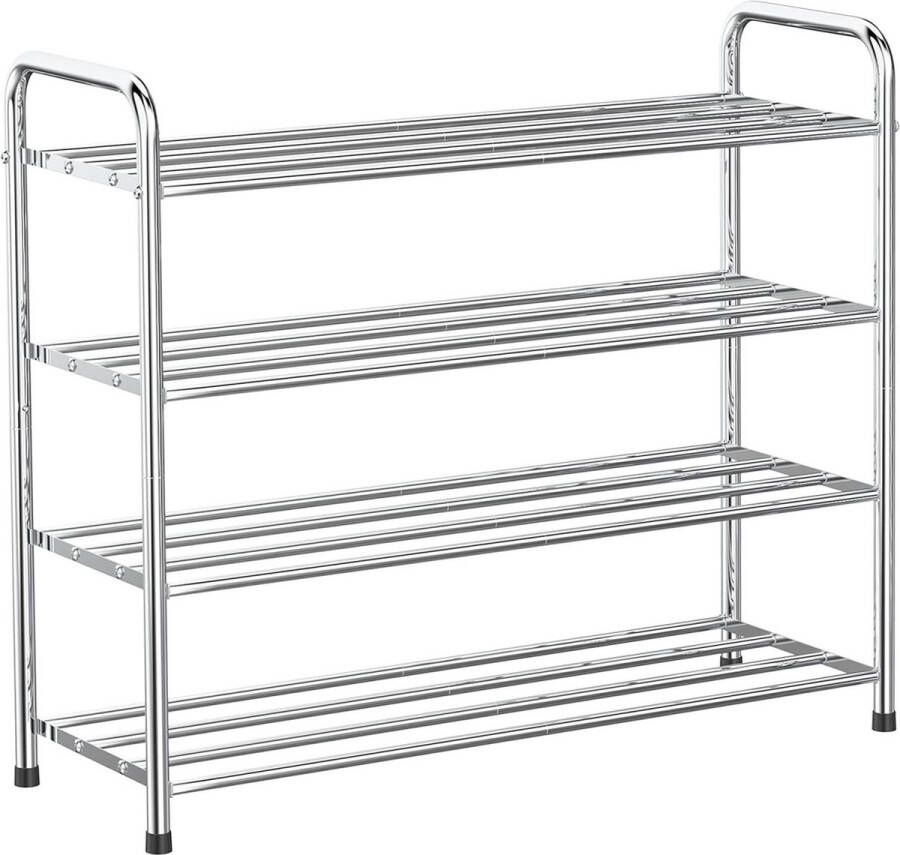 Schoenenrek 4 lagen roestvrijstalen schoenenorganizer opbergplank voor 12 paar schoenen woonkamer garderobe hal 68 x 26 x 65 cm (zilver)