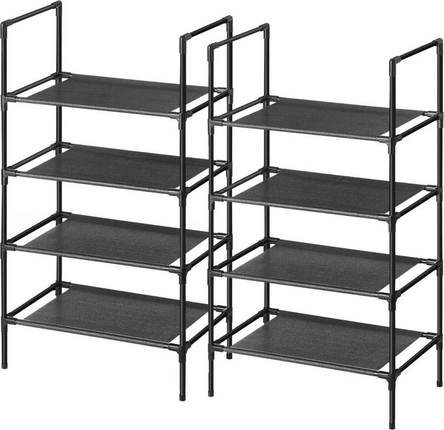Schoenenrek 4 planken metalen frame gang slaapkamer woonkamer zwart LSR044B02