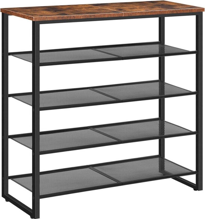 Schoenenrek 5-laags schoenenrek schoenenorganizer schoenenkast voor 16-20 paar industriële schoenstandaard metalen frame ruimtebesparend voor toegang woonkamer vintage bruin-zwart EBF58XJ01